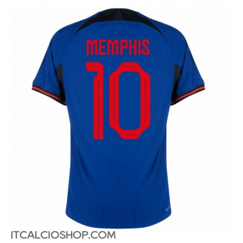 Olanda Memphis Depay #10 Seconda Maglia Mondiali 2022 Manica Corta